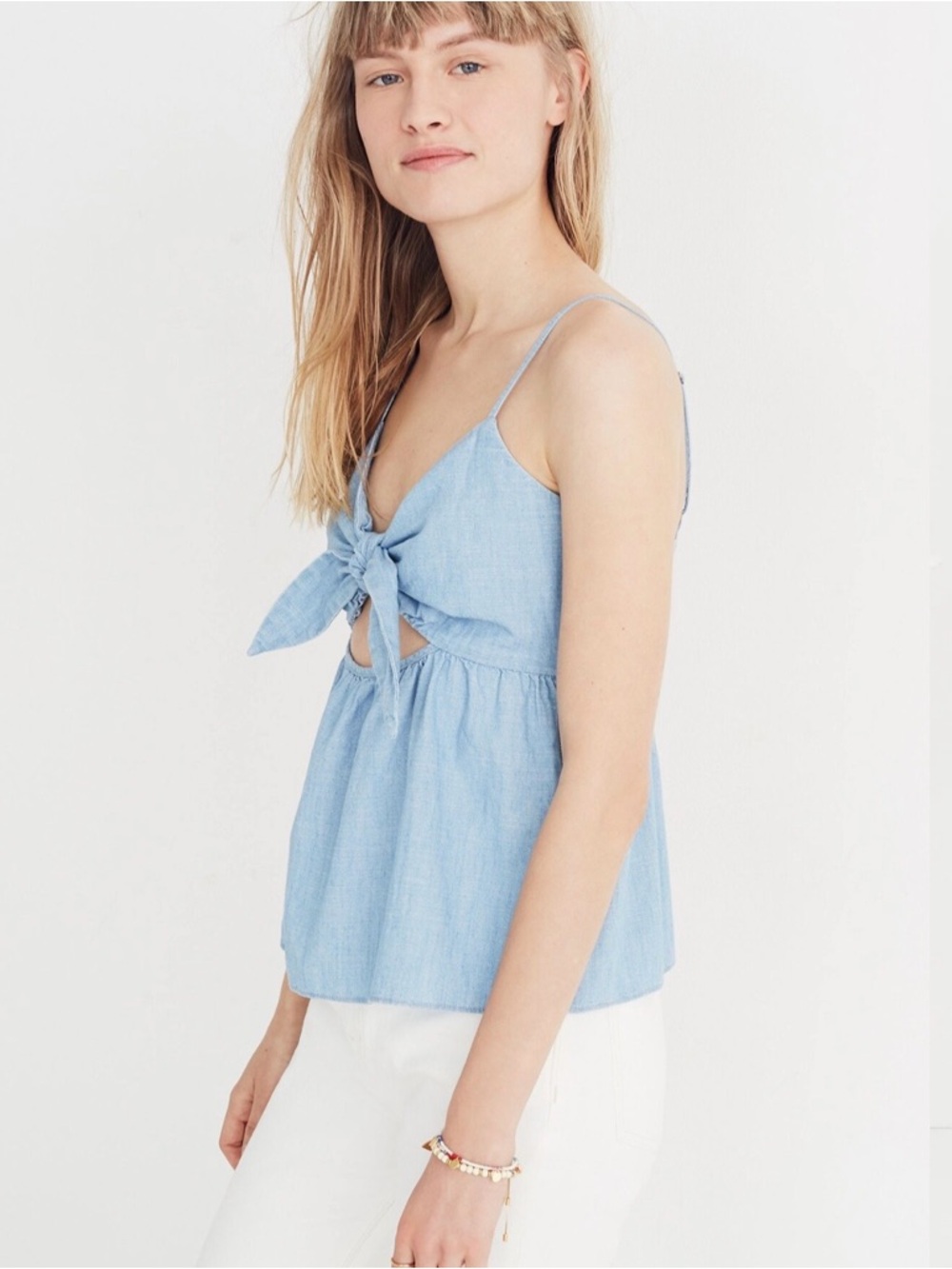 Madewell - Chambray Tie-Front Keyhole Cami Top - Size 10 - Runs Small!